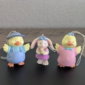 HALLMARK EASTER ORNAMENT Set Boy Duckling Girl Duckling Bunny 1990 Vintage